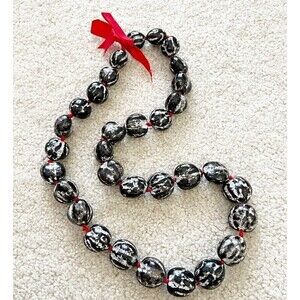 Hawaiian Kukui Nut Lei Hibiscus Necklace Black Flower Wedding Luau Graduation